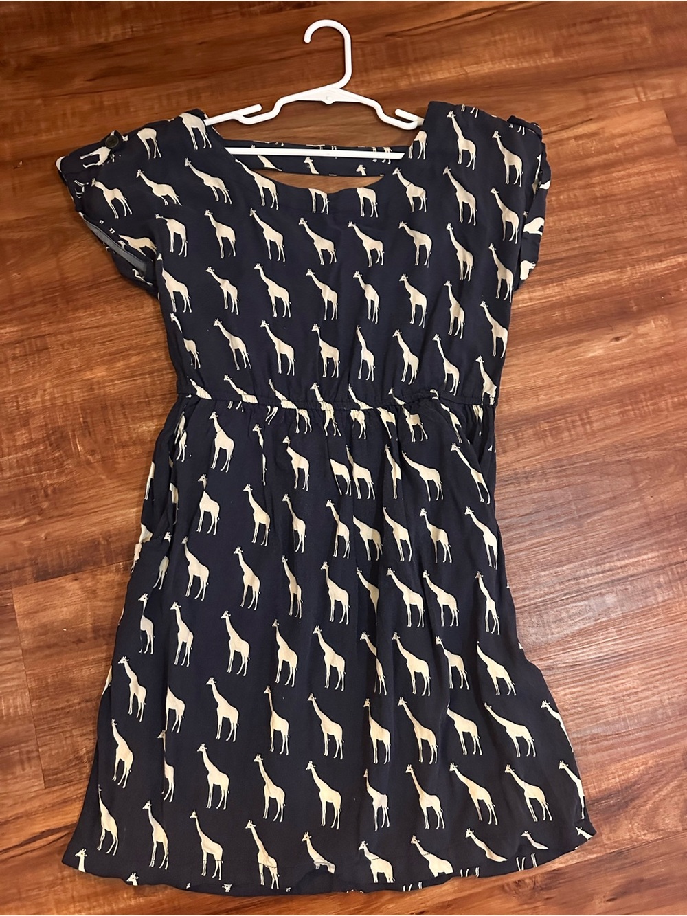 Navy Mini Dress with Cream Giraffe Print